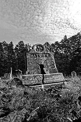 Textured Photograph - Hattie's Rest -- Cracked Tombstone At Union Cemetery, Southport, Maine by Darin Volpe