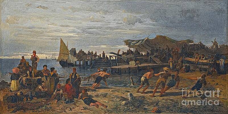 Greece Wall Art featuring the digital art Hauling In The Catch by Antonios Valamontes