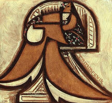 Geometric Wall Art featuring the painting Hawaiian Woman On Rattan Wicker Chair Art Print by Tommervik