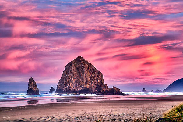 Oregon Photograph - Haystack Rock- First Light by Bruce Block