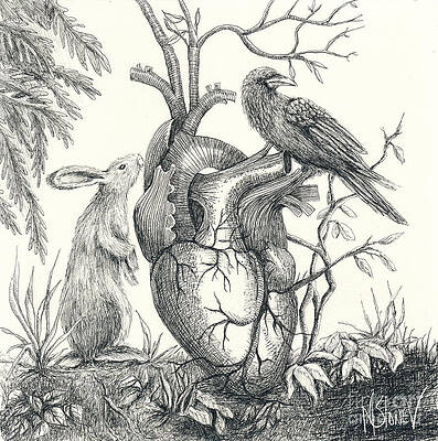 Crow Wall Art featuring the drawing Healing Heart by Marie Stone-van Vuuren