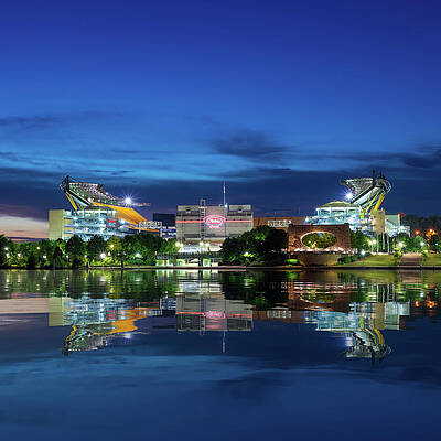 Tourism Wall Art featuring the photograph Heinz Field Sports Arena At Night In Reflection by Steven Heap