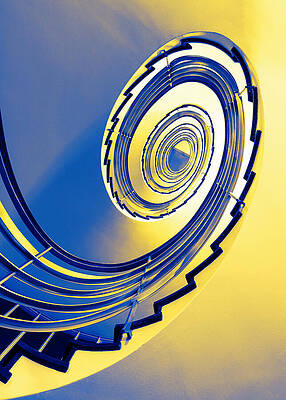 Dramatic Wall Art featuring the photograph Helical Staircase Blue Yellow by Elvira Peretsman