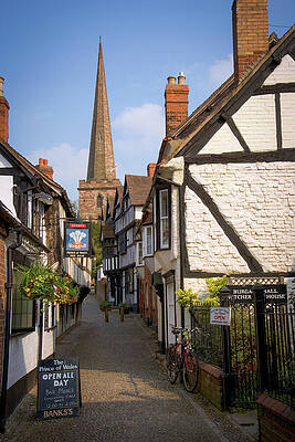 British Photograph - Herefordshire, Ledbury, Picturesque Narrow Street, Black And Whi by Seeables Visual Arts