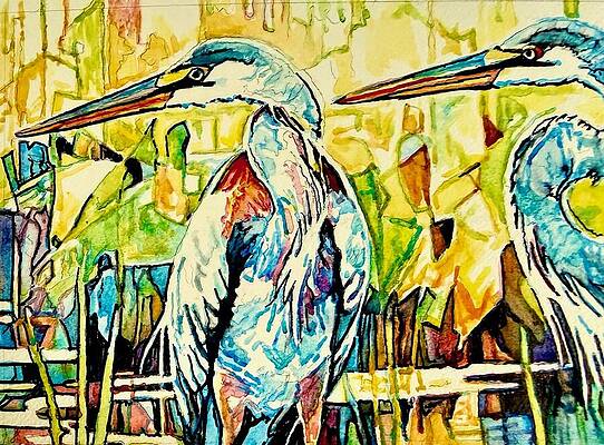 Colorful Crane Duo Painting
