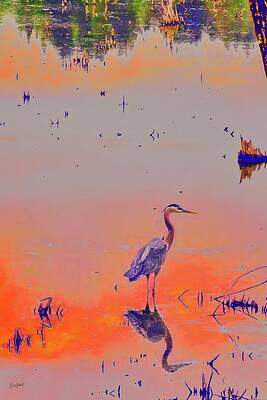 Wall Art featuring the digital art Heron In The Wetlands by Bruce Block