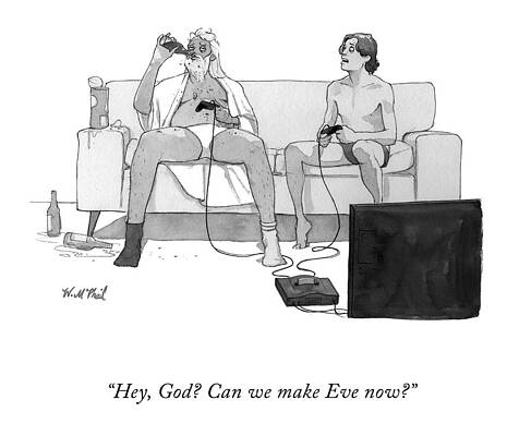 God and Adam Playing Video Games Wall Art