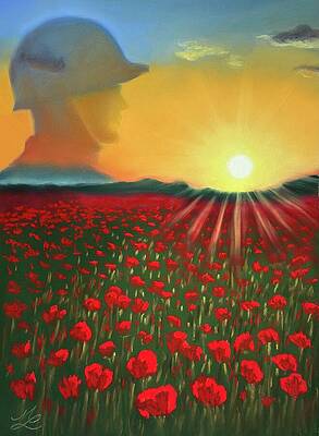 Soldier Silhouette Over Poppy Field Wall Art