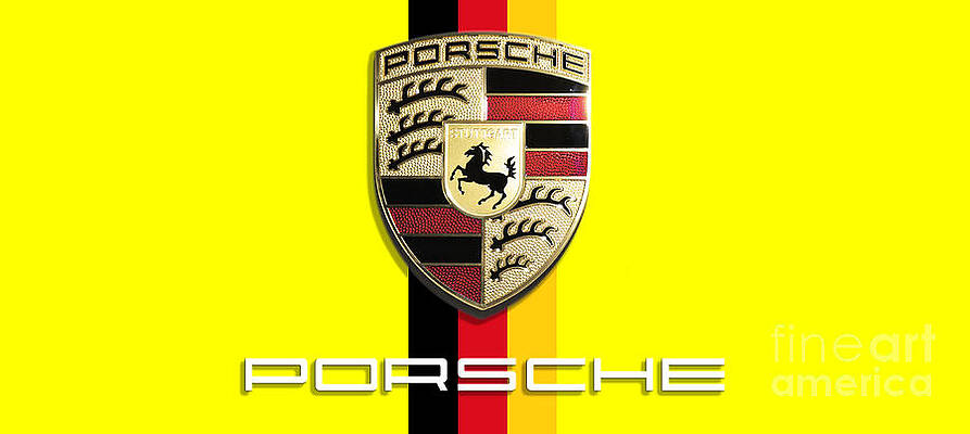 Wall Art featuring the photograph High Res Quality Porsche Logo - Hood Emblem German Flag by Stefano Senise