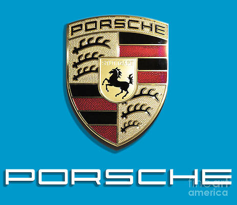 Wall Art featuring the digital art High Res Quality Porsche Logo - Hood Emblem Isolated On Colorful Background by Stefano Senise