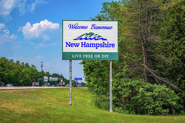 Wall Art featuring the photograph Highway Welcome Sign For New Hampshire Along Interstate I-95 by Miroslav Liska