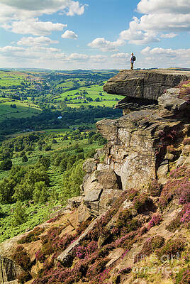 Dramatic Photograph - Hiker Standing Alone On Froggatt Edge, Derbyshire Peak District National Park, England by Neale And Judith Clark