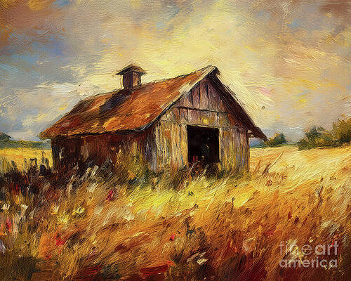 Vintage Wall Art featuring the ai art Hillside Shack by Macro Abundance