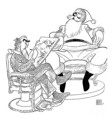 Caricature Wall Art featuring the drawing Hirschfeld Self Portrait With Santa Claus by Al Hirschfeld