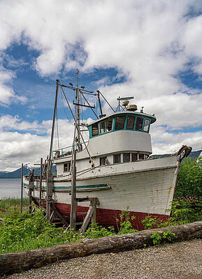 Wall Art featuring the photograph Historic But Rotting Fishing Boat By Ocean At Icy Strait Point by Steven Heap