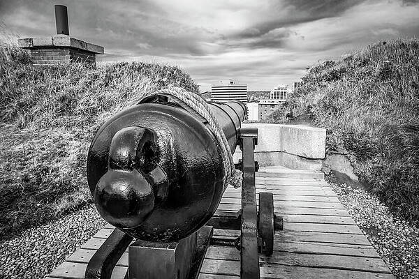 Historic Cannon Facing Cityscape Wall Art