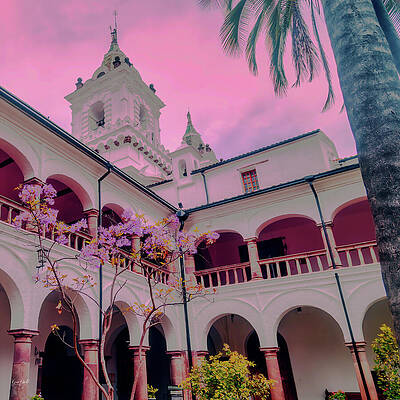 Sky Digital Art - Historic Courtyard In Quito Under Pink Sky by Bruce Block