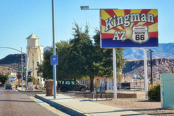 Wall Art featuring the photograph Historic Route 66 Sign, Kingman, Arizona by Tatiana Travelways