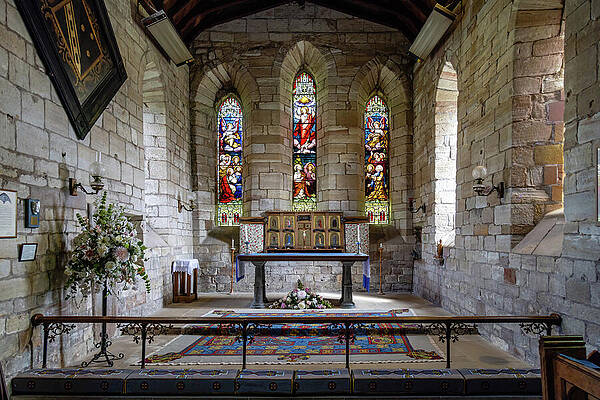 Gothic Church Interior with Stained Glass Wall Art