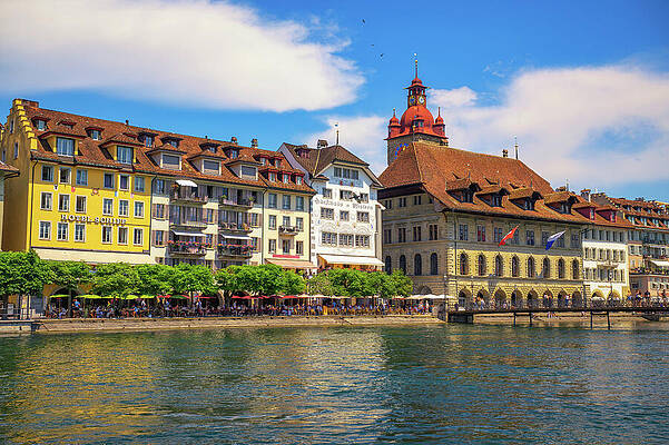 Wall Art featuring the photograph Historic Unter Der Egg Street Along Reuss River In Lucerne, Switzerland by Miroslav Liska