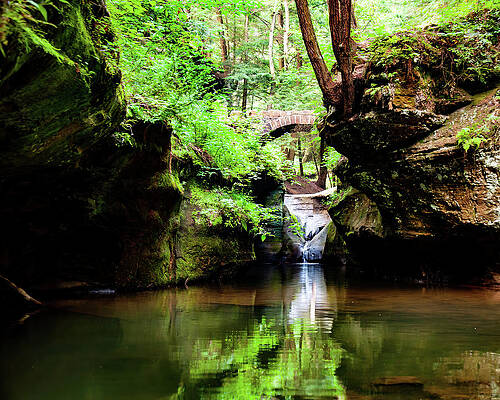 Wall Art featuring the photograph Hocking Hills Waterfall In The Distance by Flees Photos