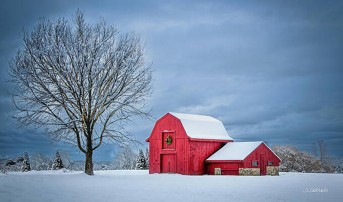 Tree Photograph - Hollis Gambrel Barn In Winter by Jim Carlen