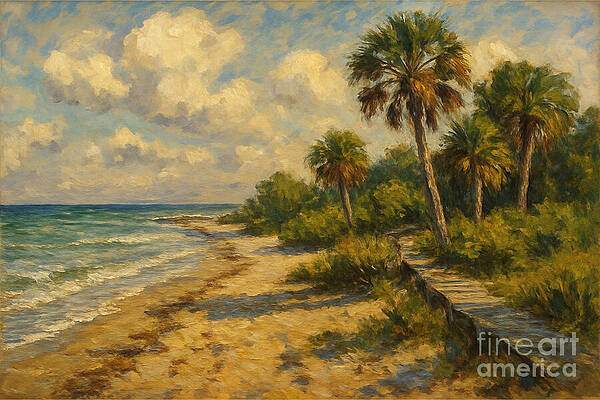 Tranquil Beach with Palm Trees Wall Art