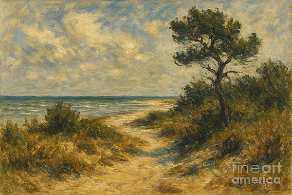 Serene Coastal Landscape with Tree Wall Art