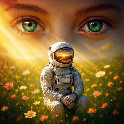 Astronaut in a Flower Field Wall Art