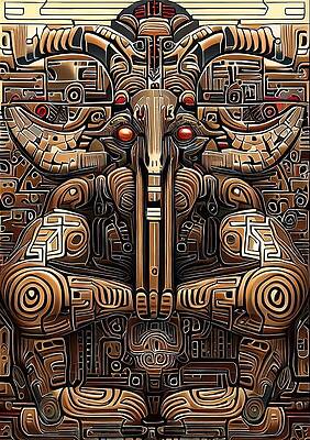 Intricate Digital Art - Horned Goat God by Colin Hardman