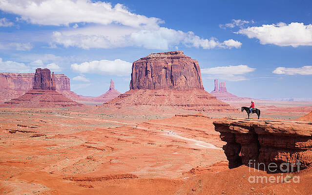 Dramatic Photograph - Horse Rider At John Fords Point, Merrick Butte, Monument Valley Navajo Tribal Park, Arizona, USA by Neale And Judith Clark