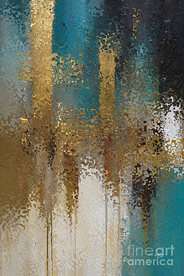 Abstract Golden and Blue Patterns Wall Art