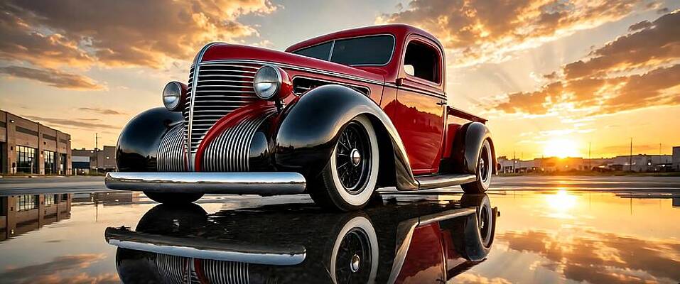Vintage Pickup at Sunset Digital Art