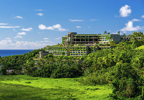 Wall Art featuring the photograph Hotel Nestling In The Hillside On Hanalei Bay On Kauai by Steven Heap