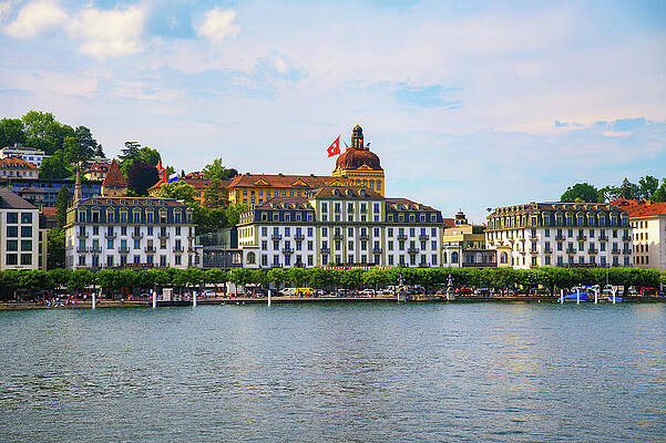 Wall Art featuring the photograph Hotel Schweizerhof On The Lakefront In Lucerne, Switzerland by Miroslav Liska