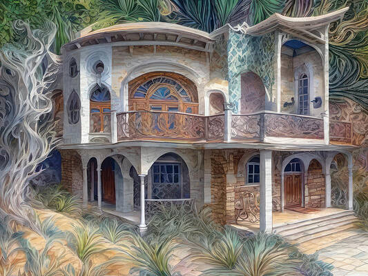 Whimsical Digital Art - House Being Grown by Eris And AI