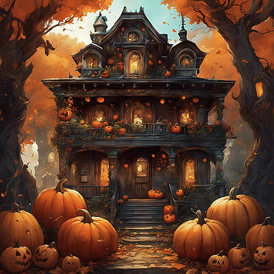Wall Art featuring the digital art House Of Pumpkin by Deb Beausoleil