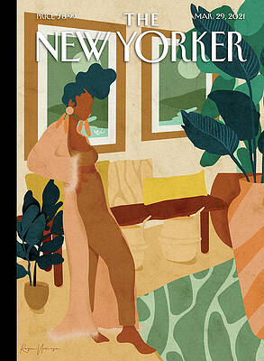 Colorful Room with Blue-Haired Figure Wall Art