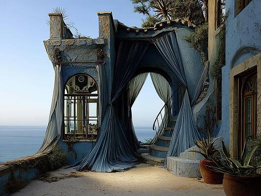 Blue Digital Art - House With Blue Curtains by Eris And AI