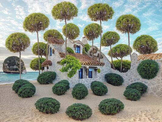 Whimsical Digital Art - House With Pom Pom Trees by Eris And AI