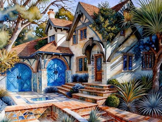 Sky Digital Art - House With Small Pool By The Front Steps by Eris And AI