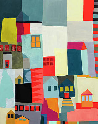 Colorful Geometric Cityscape Wall Art