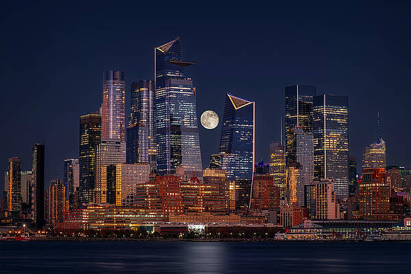 Wall Art featuring the photograph Hudson Yards NYC Moonrise by Susan Candelario