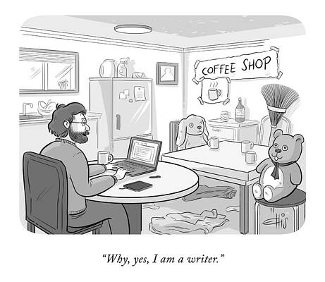 Writer Surrounded by Toy Companions Wall Art