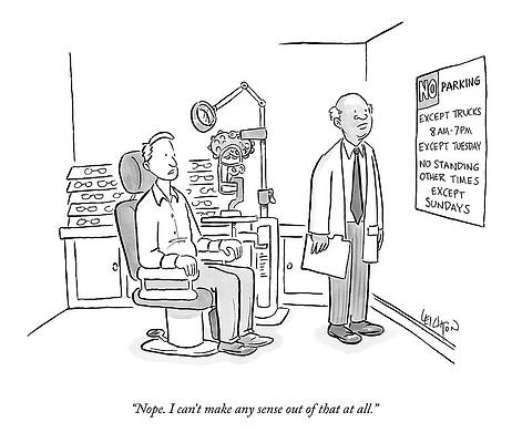 Optometrist Exam with Confusing Parking Sign Drawing