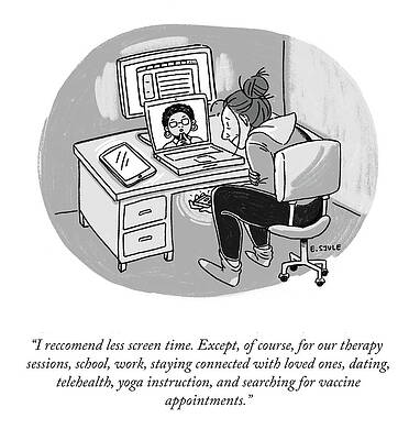 Yoga Wall Art featuring the drawing I Recommend Less Screen Time by Erika Sjule