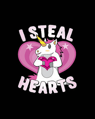 For Digital Art - I Steal Hearts Unicorn Valentines Day by Flippin Sweet Gear