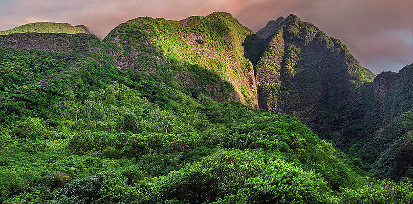 Sunset Photograph - Iao Valley Mountain Sunset - Maui, Hawaii by Abbie Warnock