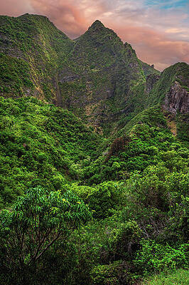 Sunset Photograph - Iao Valley Mountains And Sunset - Maui, Hawaii - Vertical by Abbie Warnock
