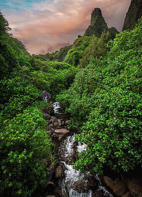 Sunset Photograph - Iao Valley Stream And Needle - Maui, Hawaii by Abbie Warnock